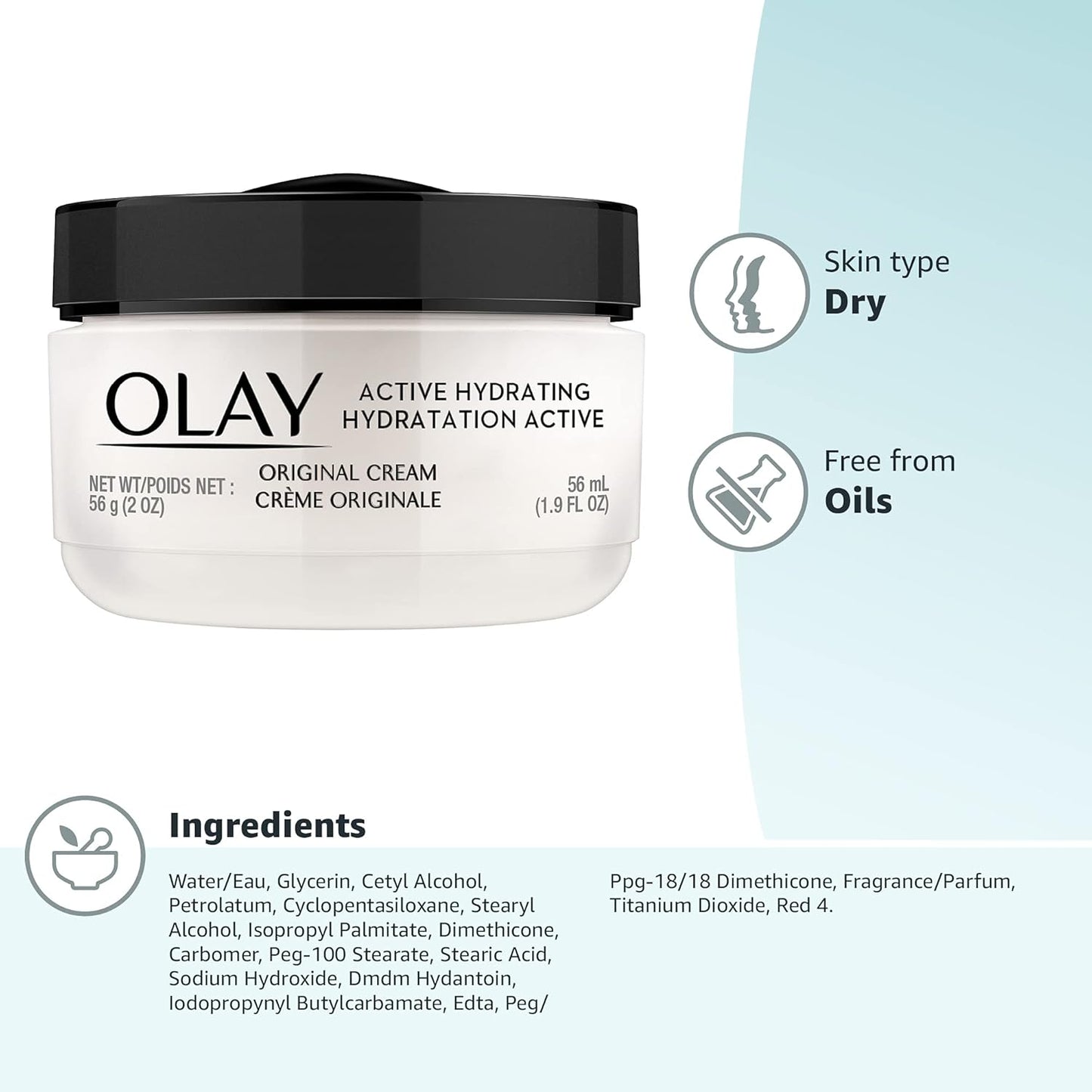 Olay Active Hydrating Cream Face Moisturizer, 2 Oz, Pack of 3