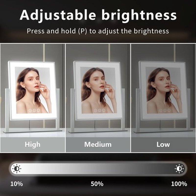 Acoolda 14.4"x12"Vanity Mirror with Lights, Makeup Mirror with Lights Three Color Lighting Modes, Dimmable Touch Screen, Detachable 10X Magnifying Mirror, Free Rotation,White