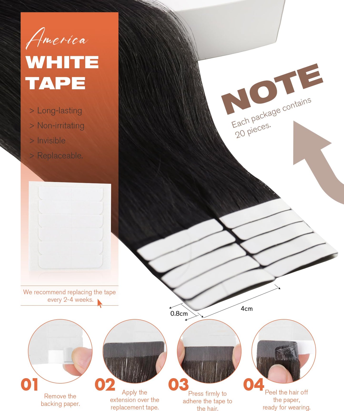 Sunny Hair Black Tape in Human Hair Extensions Black Tape in Extensions Natural Black Fashion Human Hair Tape ins Extensions Short Black Hair Extensions for Women Invisible Tape ins 20pcs 12in