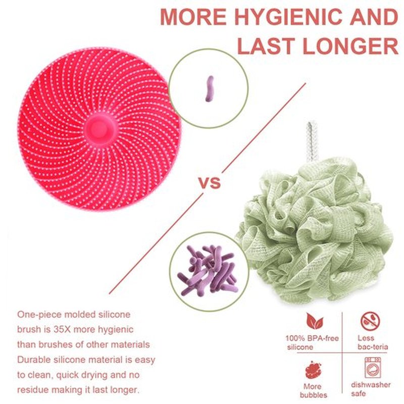INNERNEED Food-Grade Silicone Body Scrubber Exfoliating & Massaging Shower Brush, More Hygienic Bathing Tool, for All Skin Types, Lathers Well, Longer Service Life (Pink)