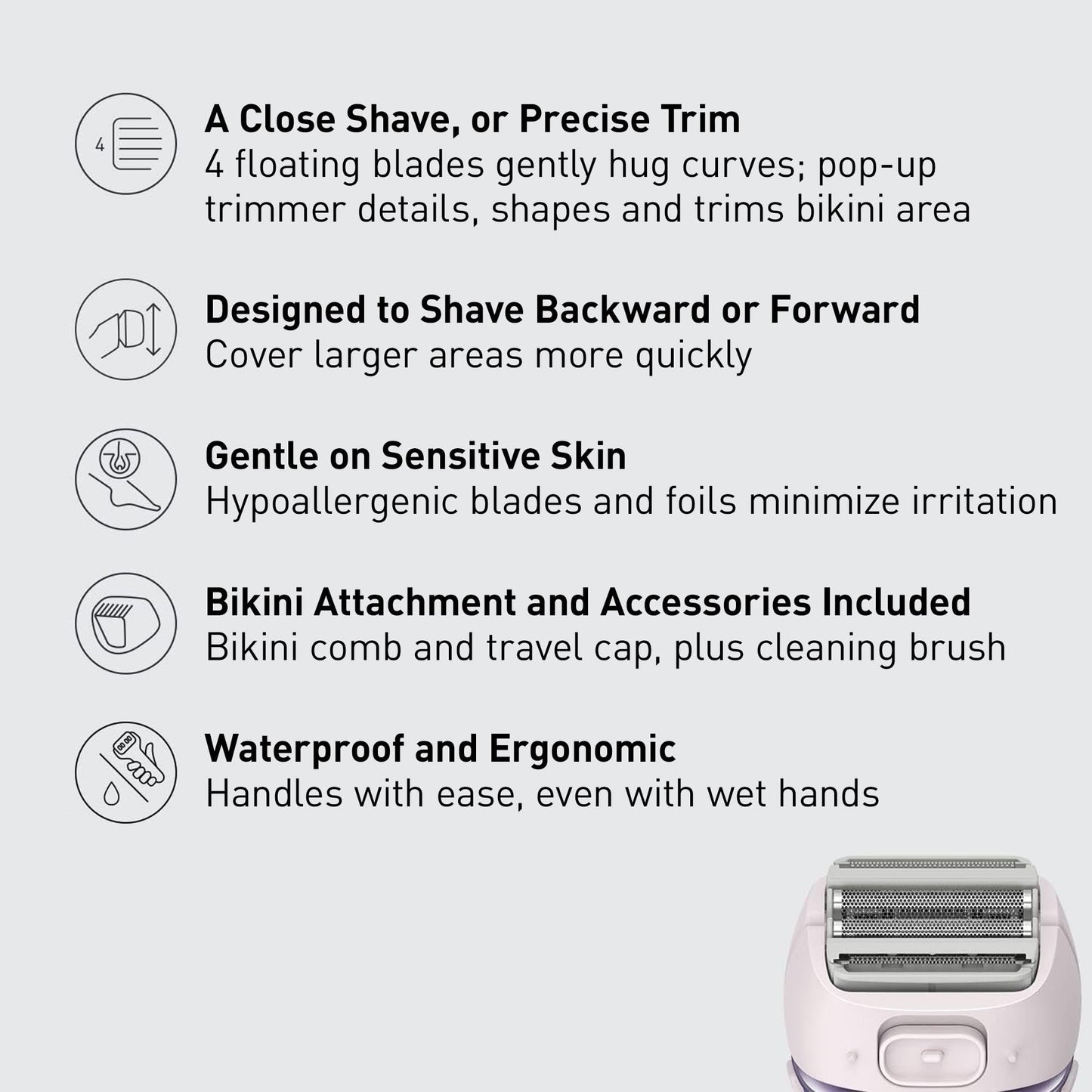 Panasonic Electric Shaver for Women, Cordless 4-Blade Shaver, Bikini Attachment, Pop-Up Trimmer, Wet Dry Operation - ES-AWL8AV (Purple)
