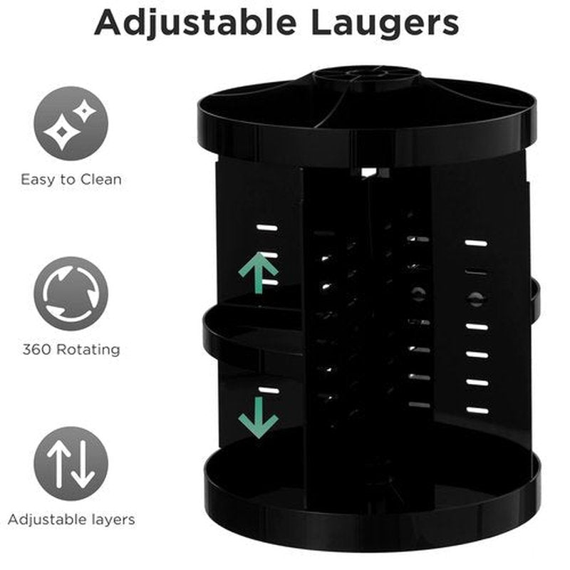 HBlife 360 Rotating Makeup Organizer Plus Size Adjustable Carousel Large Capacity Revolving Perfume Organizer Skincare Organizers Cosmetic Storage Spinning Holder for Vanity, Black