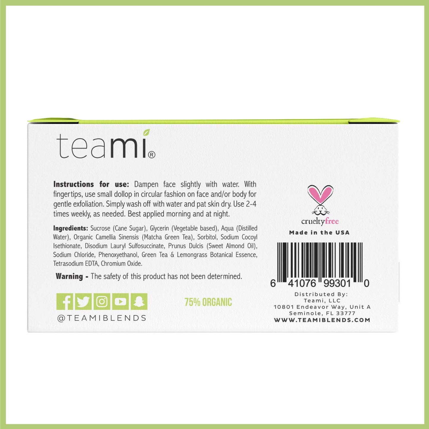 Teami Matcha Green Tea Facial Scrub For Hydrating, Moisturizing, and Exfoliating, Natural Exfoliating Body & Organic Face Exfoliator Sugar Scrub with Lemongrass, Non-Greasy Face Exfoliant