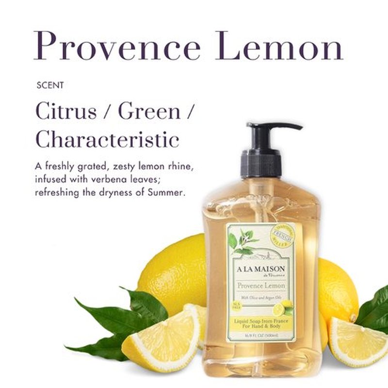 A LA MAISON French Liquid Hand Soap, Provence Lemon - Natural Hand Wash Made with Essential Oils - Biodegradable, Plant-Based, Vegan, Cruelty-Free, Alcohol & Paraben Free (16.9 oz, 1 Pack)