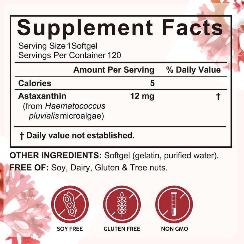 Redshine Astaxanthin 12mg,from Microalgae,Triple Strength,120 Softgels,Supports Eye, Joint, Internal Circulation, Skin Health & Natural Tanning