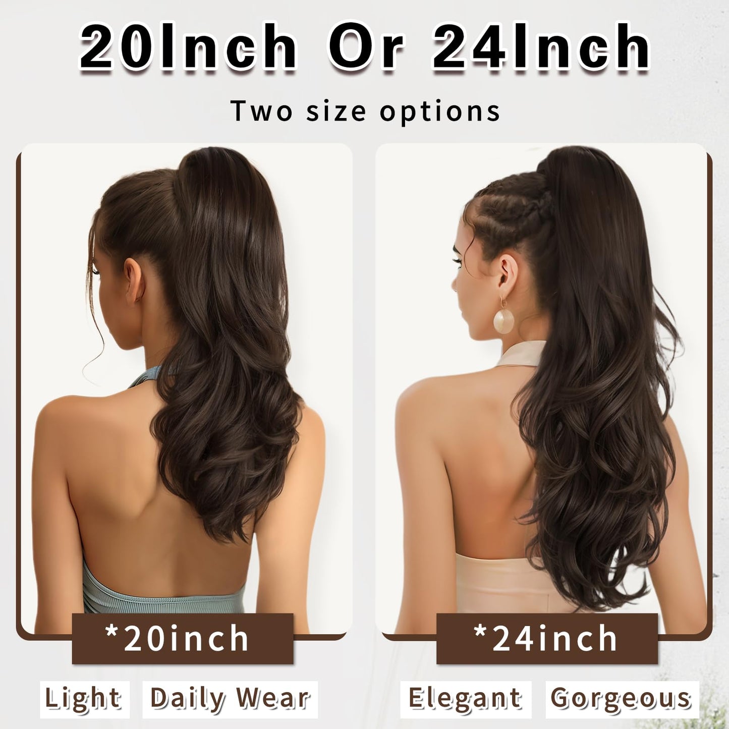 SHNMIN Ponytail Extension, Drawstring Ponytail Extension for Women 24 Inch Long Wavy Pony Tails Clip in Ponytail Hair Extensions Synthetic Layered Ponytail for Daily Use