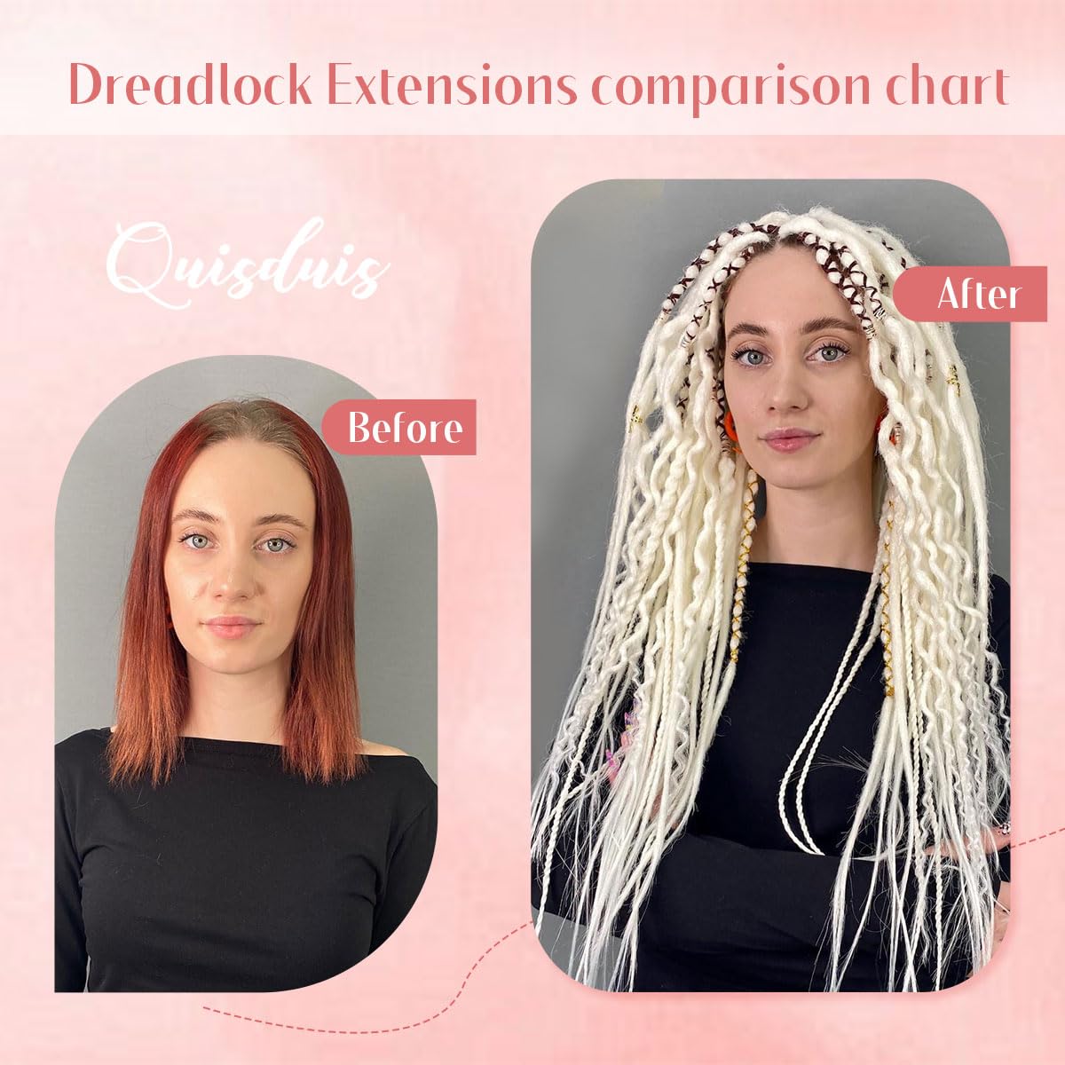 Quiduis 30 Inch 30 Strands SE Dreadlock Extensions,3 In 1 Mixed Synthetic Dreads Extensions,Maroon Red Curly&Straight&Boho Single Ended Dreads Extensions Hippie Style Dreadlock for Women…