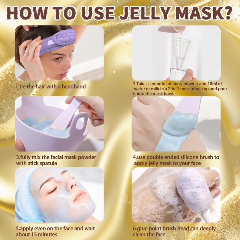 Ouhans Jelly Mask Set,Hyalorunic Acid Jelly Masks For Facials Professional,24k Hydro Jelly Mask, Jelly Face Mask, Facial Mask Mixing Bowl Set And Headband, Gift set for women'sDay, Skin care set
