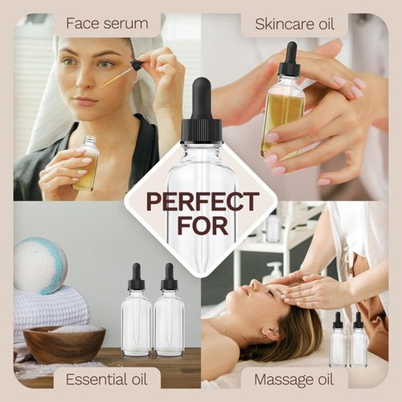 Dropper Bottle 2 oz, 10 Pack Glass Eye Dropper Bottles with Labels and Funnel, Tincture Bottle with Measured Dropper - Leakproof Essential Oils Bottles
