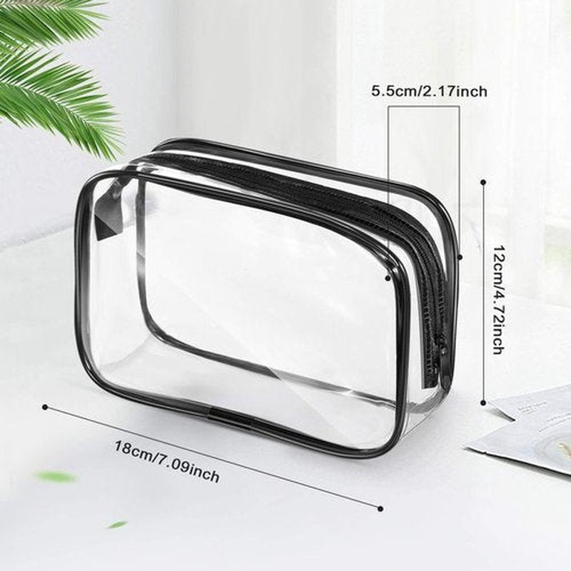 Weewooday 12 Pieces Clear Cosmetics Bag PVC Zippered Clear Toiletry Carry Pouch Cosmetic Makeup Bag Waterproof Makeup Bag Vinyl Plastic Organizer Case for Vacation Bathroom(Medium,Black)