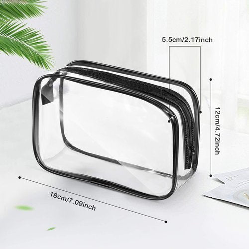 Weewooday 12 Pieces Clear Cosmetics Bag PVC Zippered Clear Toiletry Carry Pouch Cosmetic Makeup Bag Waterproof Makeup Bag Vinyl Plastic Organizer Case for Vacation Bathroom(Medium,Black)