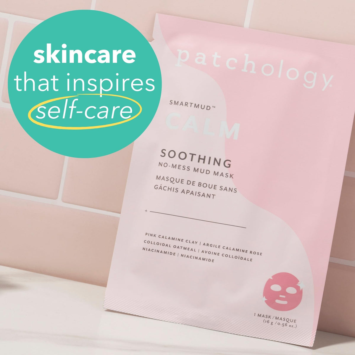 Patchology Calm SmartMud Clay Mask For Face - No Mess Soothing Mud Mask w/Calamine, Colloidal Oatmeal, & Niacinamide - Reduces Redness & Moisturizes Skin - Face Mask Skin Care for Women (1 Count)