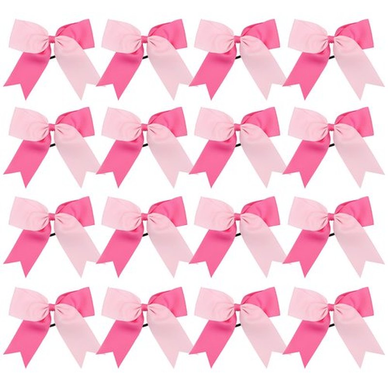 Cheer Bows 6 Inch 2 Color Ponytail Holder Hair Tie 16 Pcs Hair Bow Cheerleader Bows Hair Tie (Pink/Hot Pink)