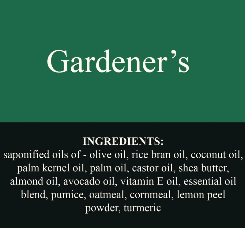 Gardeners Soap all natural handmade cold process soap. With cornmeal and pumice to get that dirt off.