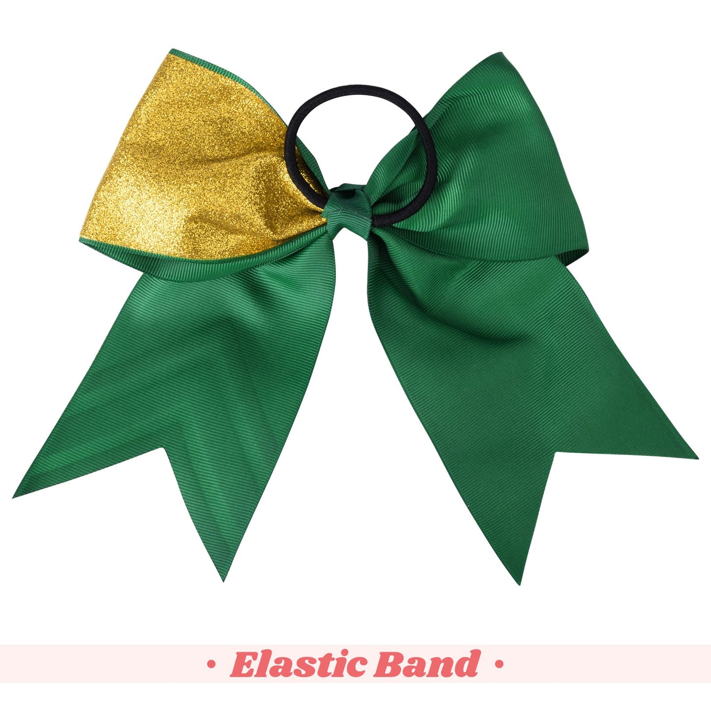 DEEKA 8PCS 8" Two Toned Large Glitter Cheer Bows Shiny Cheer Hair Bows Ponytail Holder Handmade for Cheerleader Girls Softball Sports -g Gold/Green