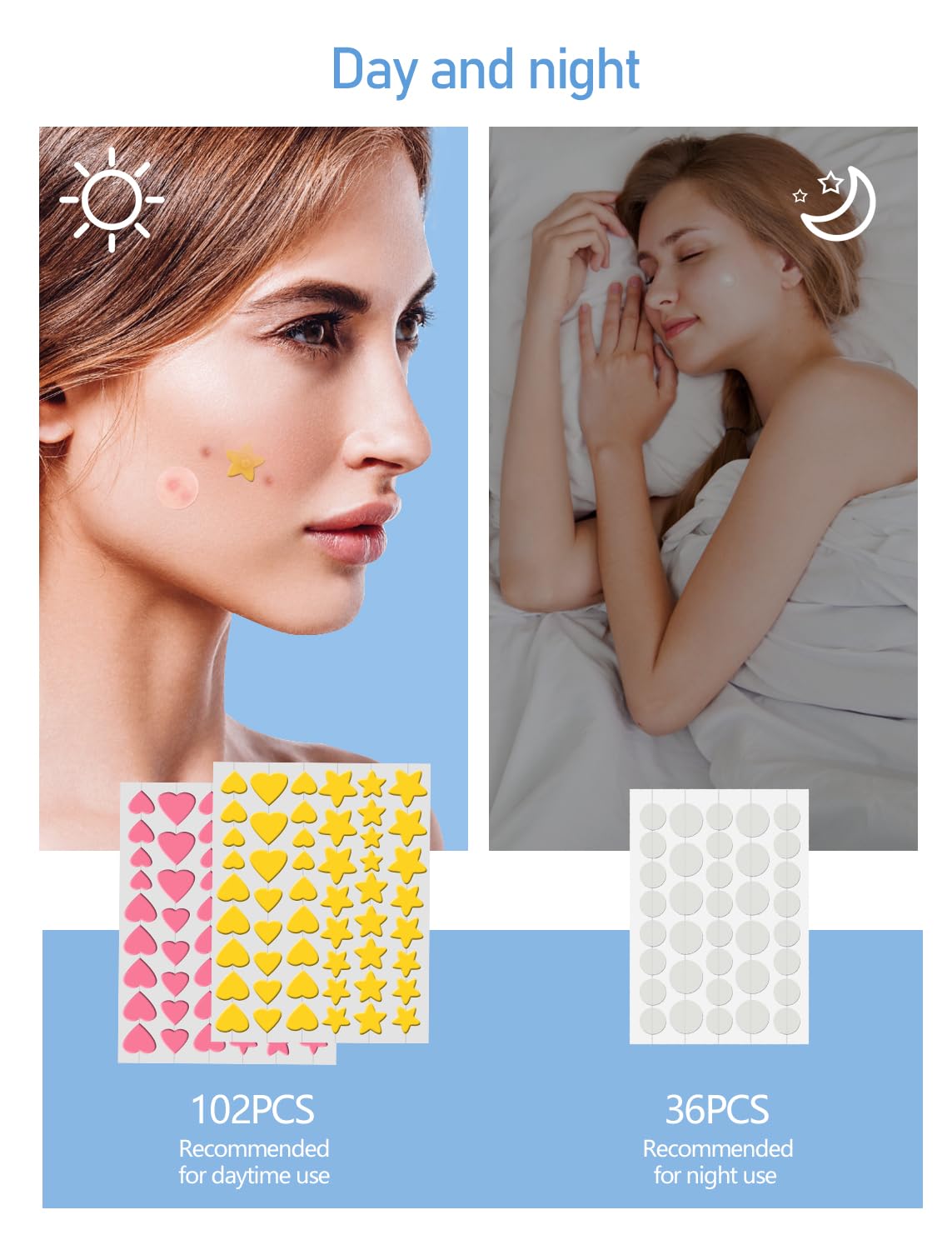 138 Count Star Pimple Patches for Face, Invisible Acne Patches, Cute Stars Zit Covers for Skin Care, Heart Shaped Hydrocolloid Spot Stickers Contain Centella Asiatica, Tea Tree Oil, Salicylic Acid