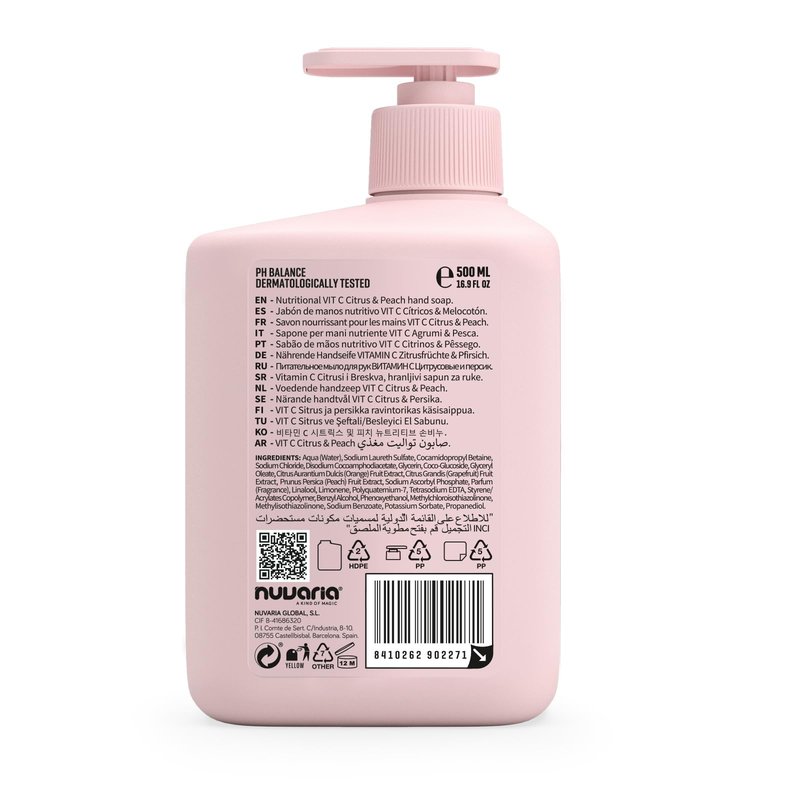 Dicora Urban Fit Nourishing Hand Soap - Hand Wash for Hydrated Skin - Vitamin C Enriched Sanitizer with Fruit Extract - Citrus and Peach - 16.9 oz