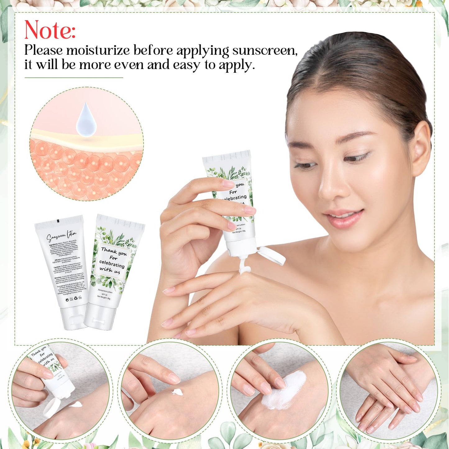 Dansib 12 Pcs Travel Size Mini Sunscreen Bulk for Summer Vacation Spf 30 Water Resistant Sunscreen Lotion Sunblock for Thank You Gifts Hawaiian Wedding Pool Party Favor (Greenery)
