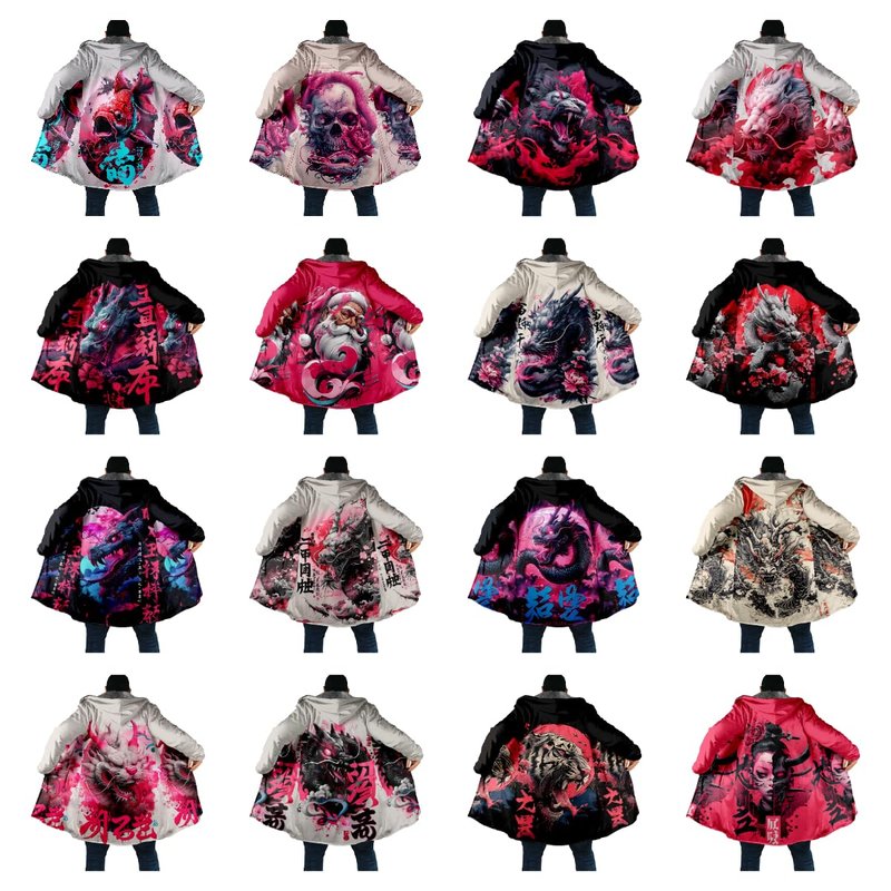 domirica Oni Demon Mask Hoodie Japanese Style Retro Y2K Oni Demon Mask Graphic Long Sleeve Winter Warm Zip UpHooded Long Sweatshirt Fleece Sherpa Lined Novelty Big And Tall Heavyweight Jacket,2XL