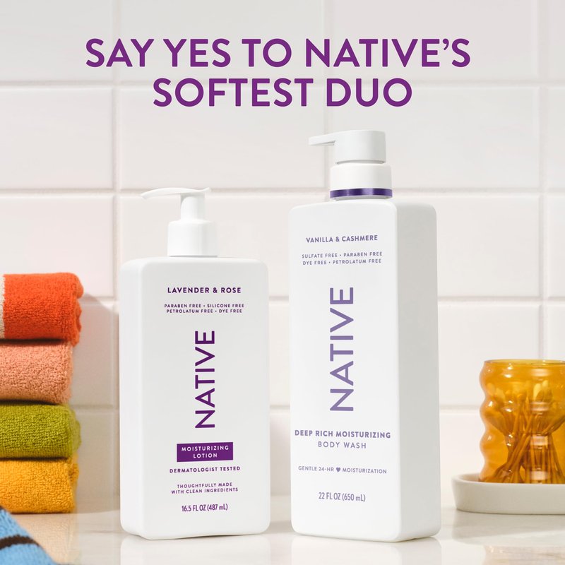 Native Body Lotion, Lavender & Rose, 48-Hour Hydration for Dry & Sensitive Skin, Made with Plant-Based Moisturizers like Shea Butter, Silicone & Paraben Free, 16.5 fl oz