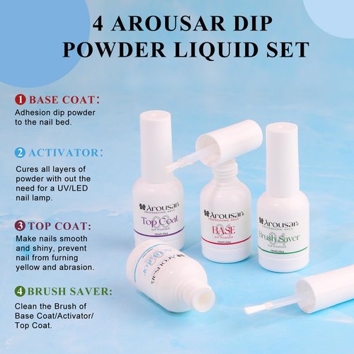 Arousar Dip Powder Nail Set Starter, 8 Colors White Blue Dipping Powder System Liquid Set, Nail Tools for French Nail Art Manicure Salon DIY at Home, Color 22