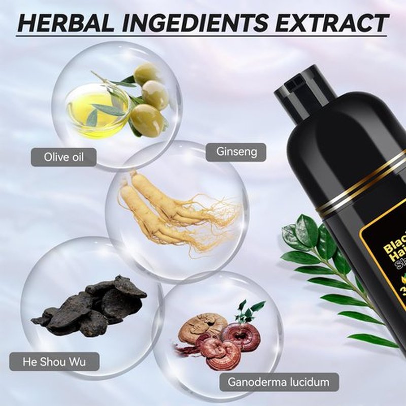 JIESSIA 3 IN 1 Hair Color Shampoo Dye For Women & Men Natural Herbal Plant Semi Permanent Grey Hair Cover Treated, 16.9 Fl Oz, Black