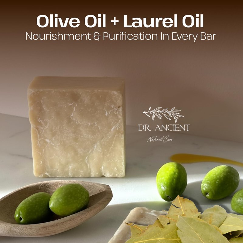 Dr.Ancient Aleppo Laurel Soap Bar, Organic Soap Bars Handcrafted the Traditional Way, Natural Chemical-Free, Vegan, Used for Face Wash, Body Wash, Hand Cleansing and Daily Skin Care, Gentle Cleanser