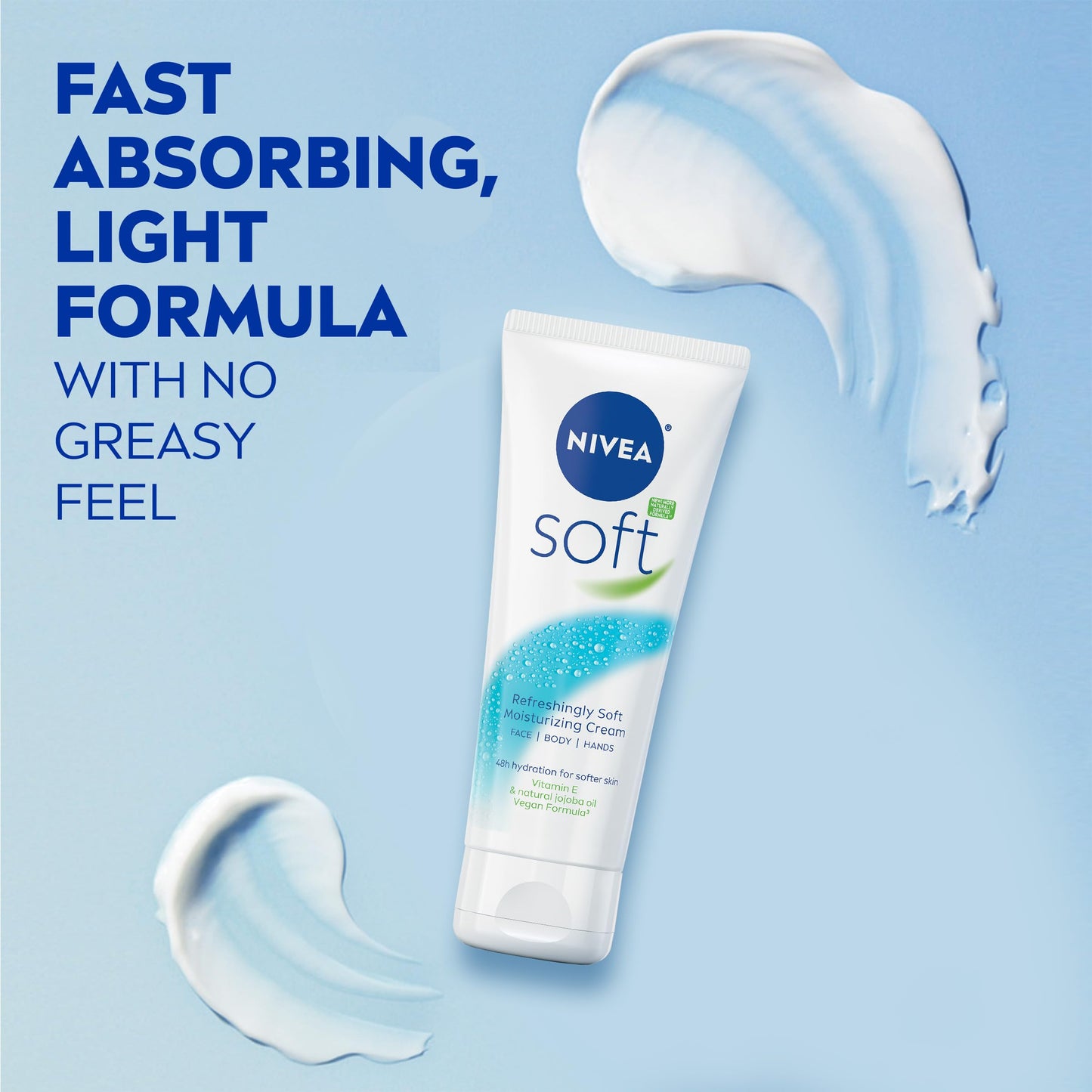 NIVEA Soft Refreshingly Soft Moisturizing Cream, Lightweight Moisturizer for Face, Body and Hands, Body Cream Enriched with Jojoba Oil and Vitamin E, 2.6 Oz Tube, Pack of 3