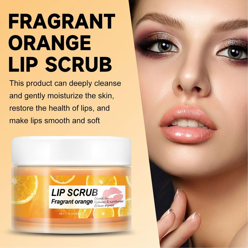 Lip Scrub Fragrant Orange - Lip Scrub Enriched with Jojoba Oil Peg-8 Esters and Collagen for Exfoliating and Moisturizing Lip,Restore the Health of Lips,Smooth and Soft