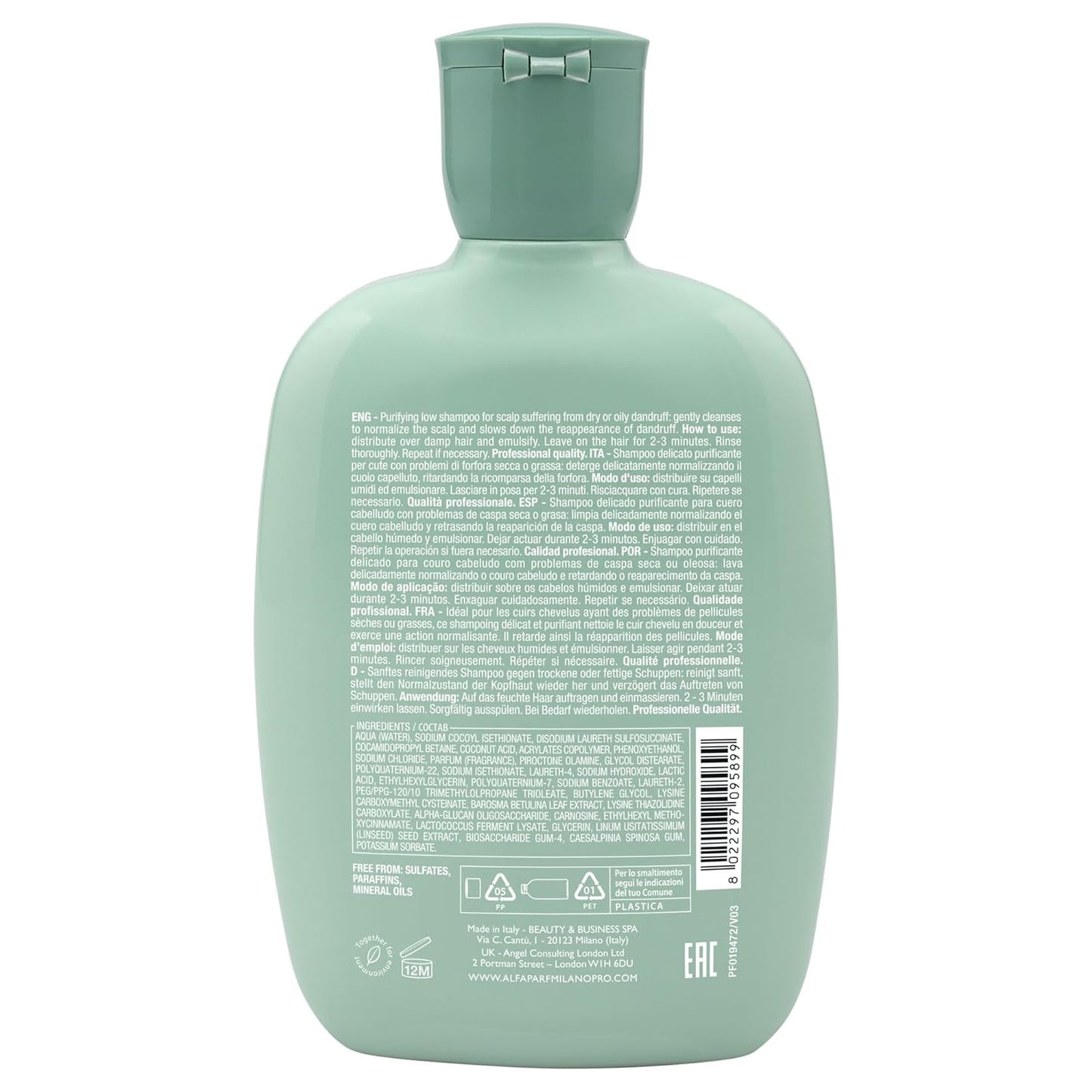 Alfaparf Milano Semi Di Lino Scalp Rebalance Shampoo for Dry Scalp - Sulfate Free Shampoo - For Excessive Oiliness and Flakes - Professional Salon Quality