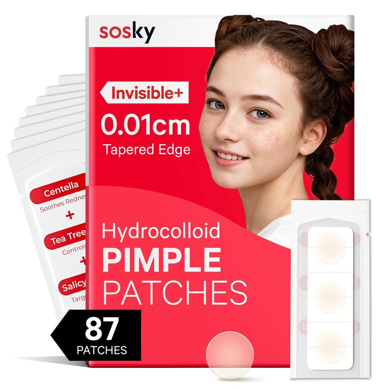 Sosky Pimple Patches for Face, Hydrocolloid Acne Patches, Zit Sticker for Face and Skin 87 Count 10mm