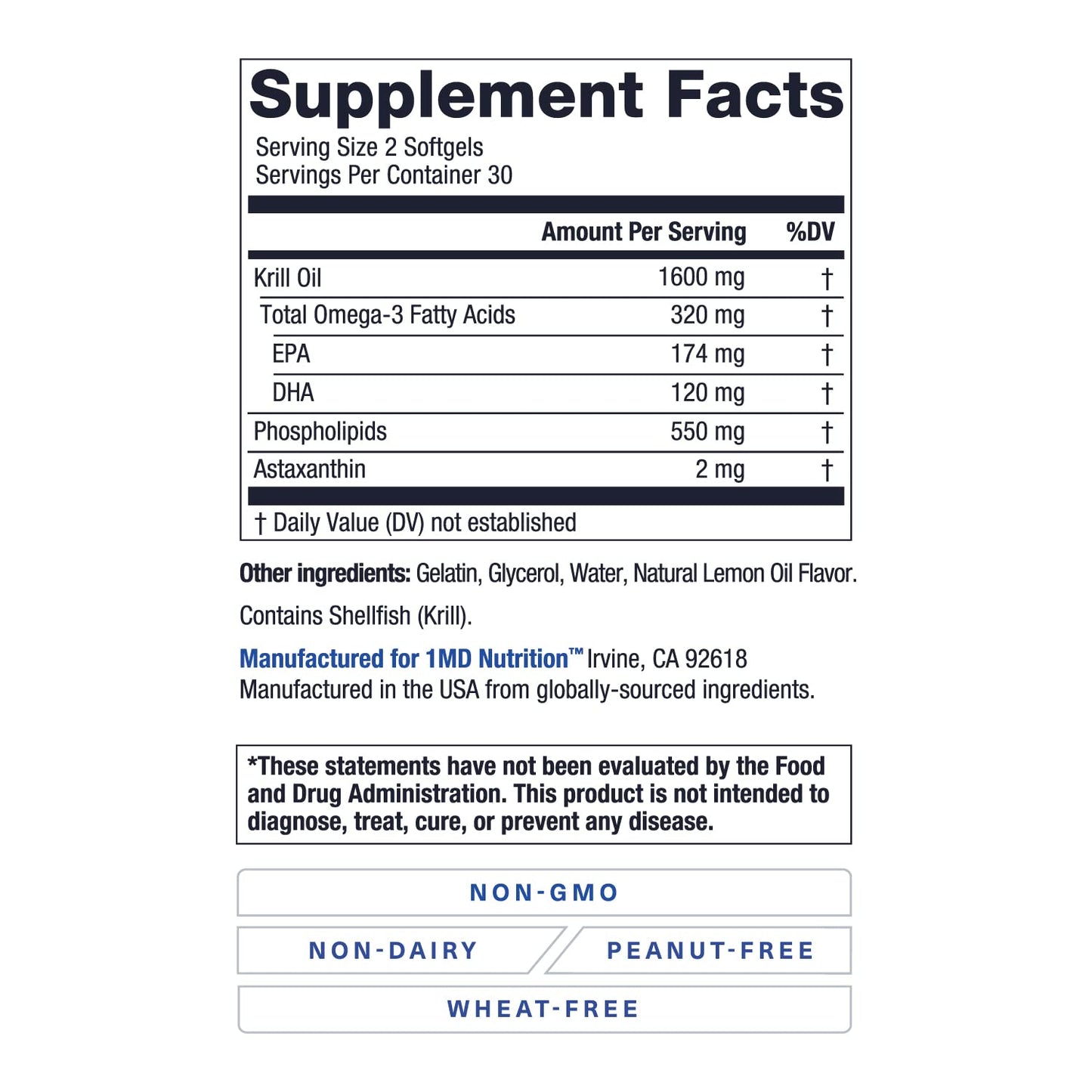 1MD Nutrition KrillMD - Antarctic Krill Oil Omega 3 Supplement with Astaxanthin, EPA, DHA | 2X More Effective Than Fish Oil | 60 Softgels