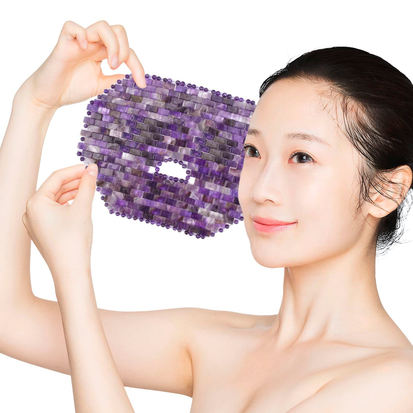 ideayard Jade Mask, Amethyst Crystal Face Cold Mask for Headache/Migraine Relief Mask, Weight Compress Mask Cover Eye for Puffy Eyes, Tension, Sinus & Stress Relie Relax Skin Care Spa