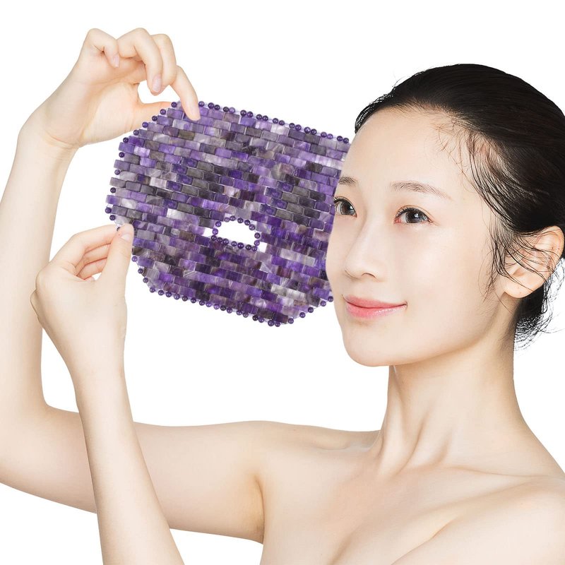 ideayard Jade Mask, Amethyst Crystal Face Cold Mask for Headache/Migraine Relief Mask, Weight Compress Mask Cover Eye for Puffy Eyes, Tension, Sinus & Stress Relie Relax Skin Care Spa