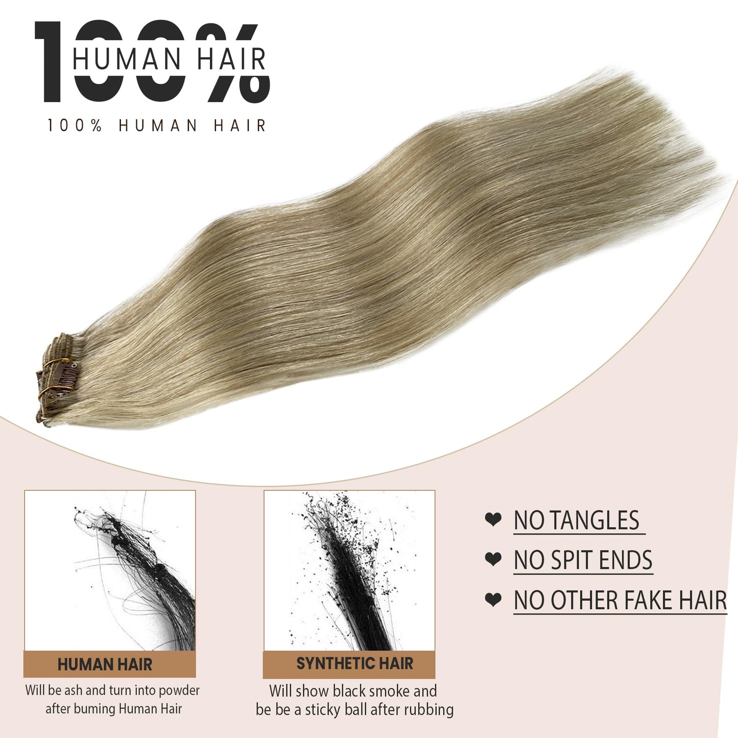 Clip in Hair Extensions Real Human Hair 14inch Ash Brown Mixed Bleach Blonde Hair Extensions Real Human Hair Clip ins 70 gram Double Weft Straight Clip in Hair Extensions