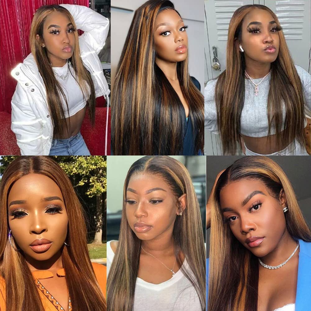 P4/30 Bundles Light Brown Human Hair Bundles Highlight Straight Bundles Brazilian Unprocessed Virgin Hair 1 Bundle 18 Inch Two Tone Brown Light Brown Bundles Human Hair Weave for Women