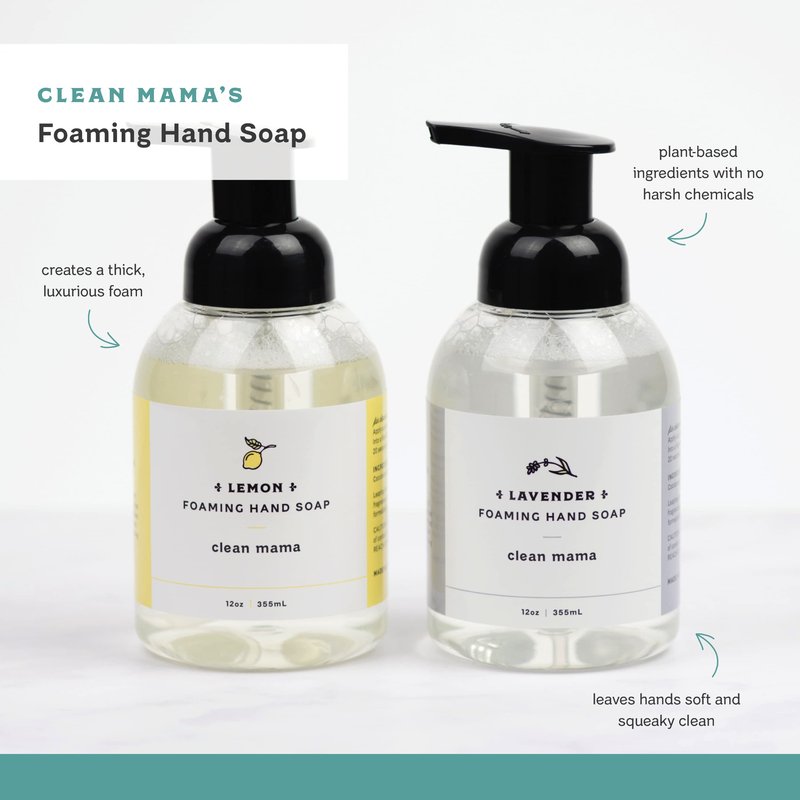 CLEAN MAMA Plant-Derived Foaming Hand Soap - Aromatic and Nourishing Hand Wash, Natural Essential Oils Infused - USDA Certified Biobased - 12 Ounce, Lemon