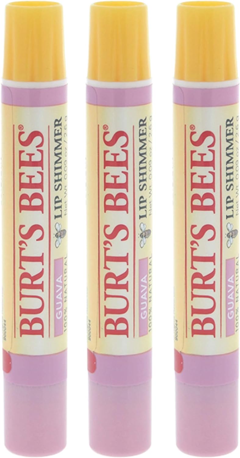 Burt's Bees Lip Shimmer, 100% Natural Moisturizing, with Peppermint Oil, Guava, 0.09 Oz - 6 Pack