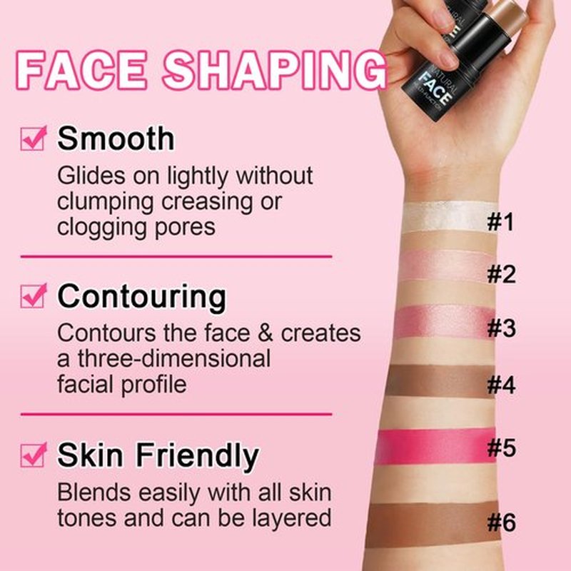 DAMUSI 6PCS Highlighter and Contour Sticks,Shades with Highlighter Stick,Cream Bronzer Stick,Cream Blush Stick for Sculpt the Cheeks,Lightweight Contour Makeup Kit for Beginners - Set B