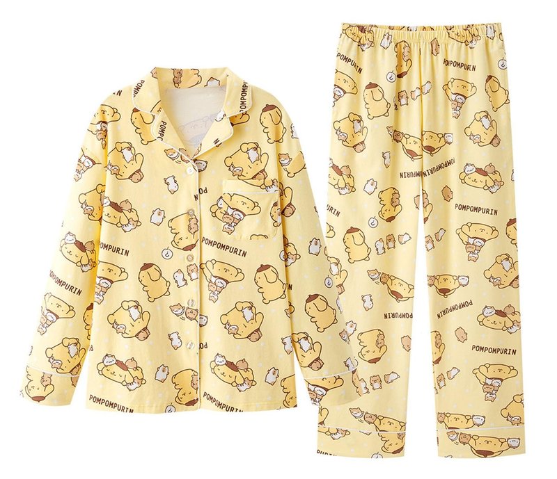 WANHONGYUE Cartoon Printed Pajamas for Women Girls Long Sleeve Shirt with Pj Pants Sleepwear Home Wear 2 Piece Pajama Sets Yellow M