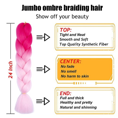 TENGSHUO FLY Peach Pink to Light Pink Braiding Hair 6 Packs Synthetic Braid Hair Extensions Jumbo Ombre Braiding Hair 24 Inch or Box Braids Twist Crochet Braids(24"6Pack,Peach Pink to Light Pink)