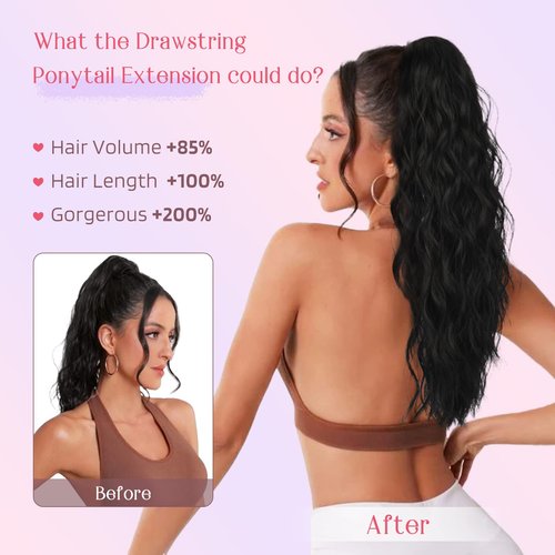 HOOJIH Ponytail Extension, Drawstring Ponytail Hair Extensions 26 Inch Long Curly Wavy Ponytail Natural Wavy Synthetic Hairpiece for Women Daily Use - Golden Blonde