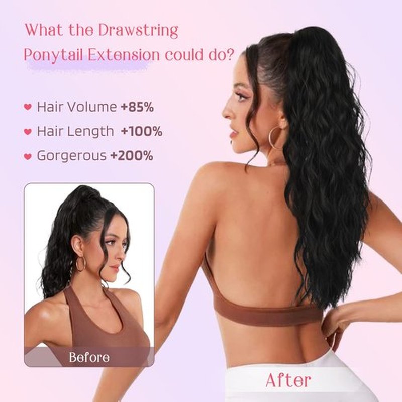 HOOJIH Ponytail Extension, Drawstring Ponytail Hair Extensions 26 Inch Long Curly Wavy Ponytail Natural Wavy Synthetic Hairpiece for Women Daily Use - Golden Blonde