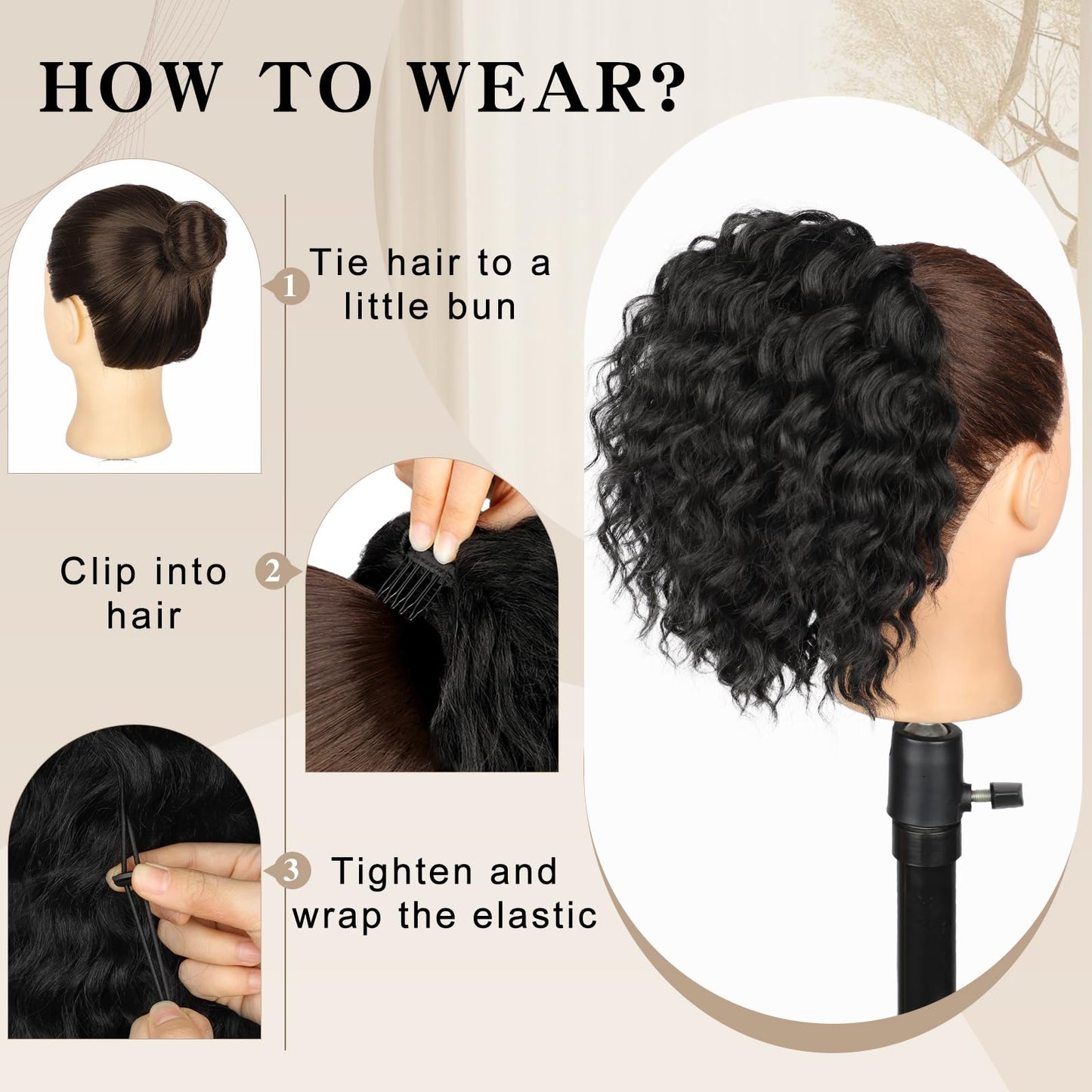 SHNMIN Ponytail Extension, Curly Drawstring Ponytail Extension for Women 8 Inch Curly Wavy Ponytail Yaki Textured Natural Fluffy Synthetic Hairpiece for Daily Use