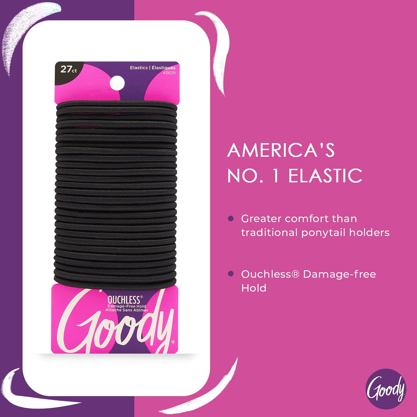 Goody Ouchless Womens 27 Count 4MM Black Hair Ties & 10 Count XL Extra Thick Black Elastics Hair Accessories
