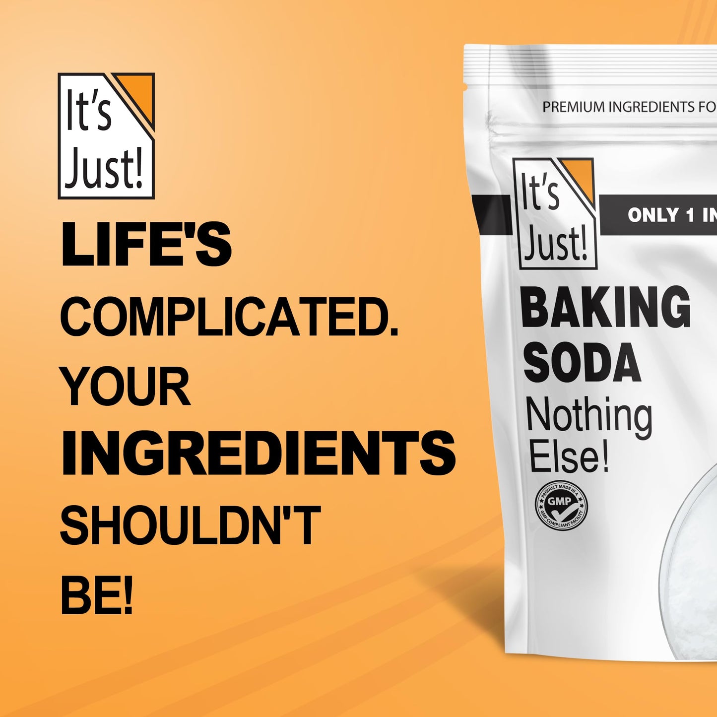 It's Just - Baking Soda, 100% Pure Sodium Bicarbonate, Food Grade, Non-GMO, Made in USA, Cooking, Baking (1.25 Pound)