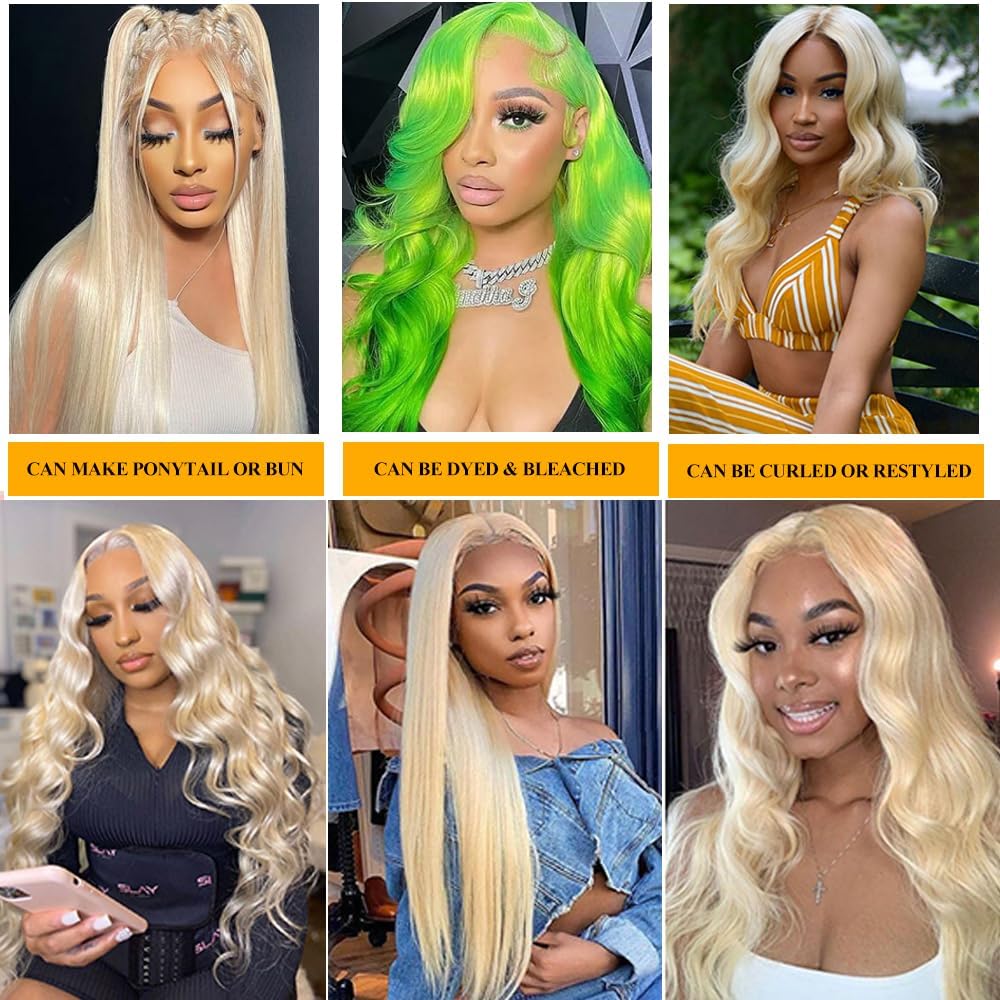 QTHAIR 14A Russian Blonde #613 Transparent Lace Frontal 14in 100% Platinum Blonde Human Hair for All Women (14",#613 Platinum Honey Blonde Closure Transparent Color Lace)