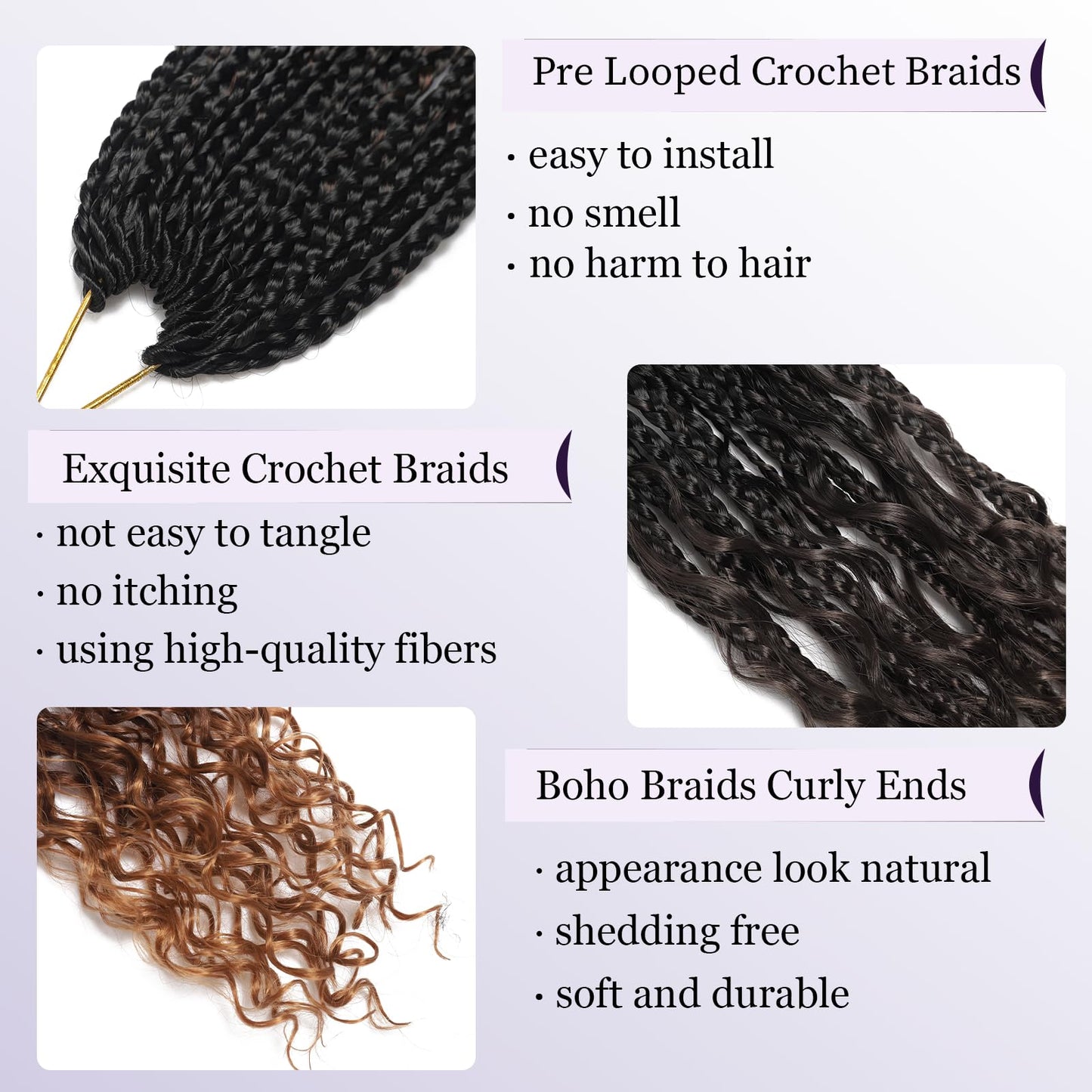 18 Inch Goddess Box Braids Crochet Hair 8 Packs Pre-Looped Box Braids Crochet Hair Boho Box Braids Crochet Hair Pre Looped Crochet Braids for Black Women (18 Inch,1B/4/30)