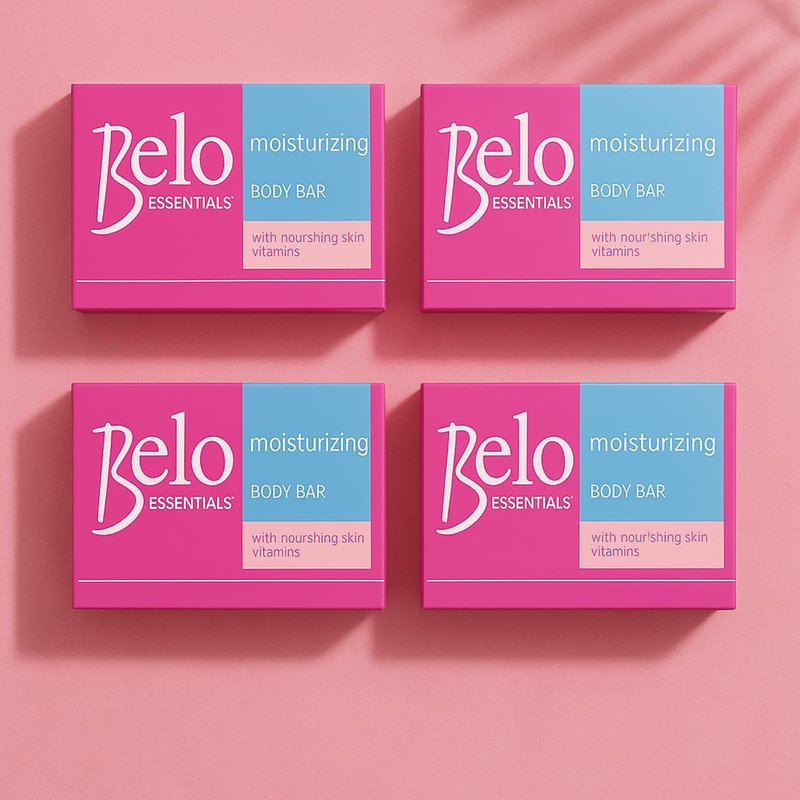 Belo Essentials Moisturizing Body Bar Gentle Cleansing Hydrating Bath Skincare Solution Smooth Texture Enhancer - 135g x 4 Bars