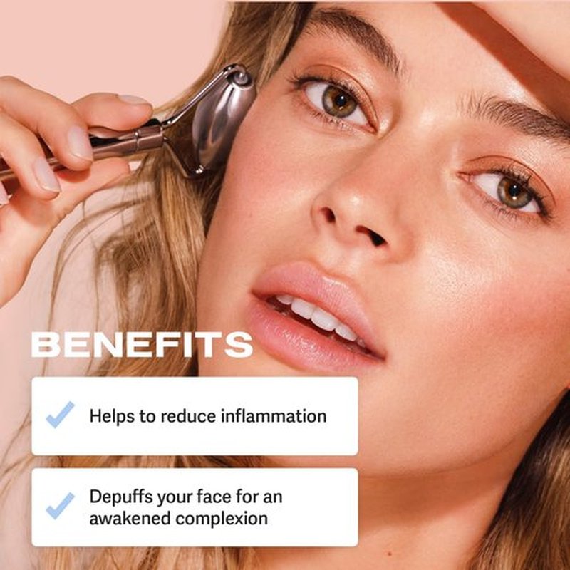 Sacheu Stainless Steel Face Roller - Face and Eye Roller, Metal Face Roller to Help Reduce Puffiness, Cooling Dual Sided Stainless Steel Facial Roller Massager with Travel Pouch